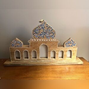 Wooden Decorative Temple with Blue Accents From India